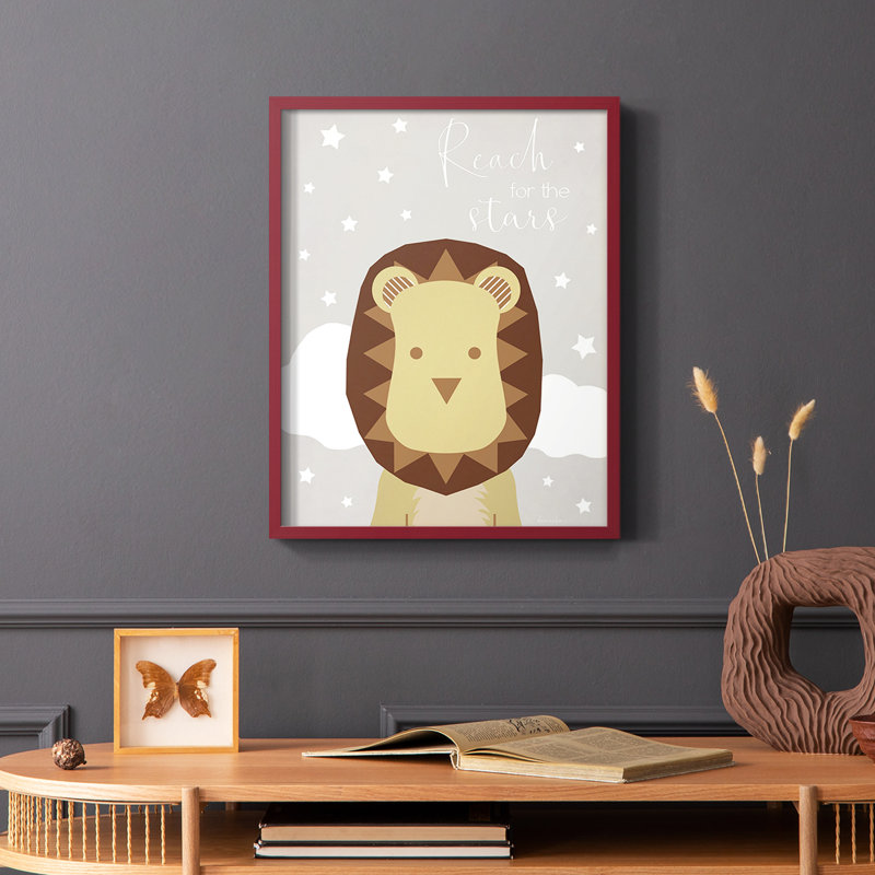 Étoiles lion, reproduction encadrée - bois massif, Rouge, H 10 po x l 8 po