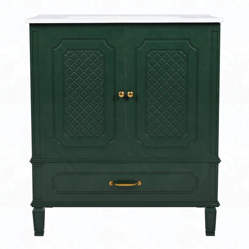 Meuble-lavabo de rangement multifonctionnel de style rétro, Vert foncé