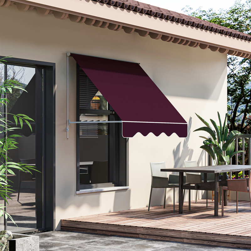6' Drop Arm Manual Retractable Window Awning Sun Shade Shelter For Patio Balcony Outdoor, Aluminum, Can Cover 2 Windows