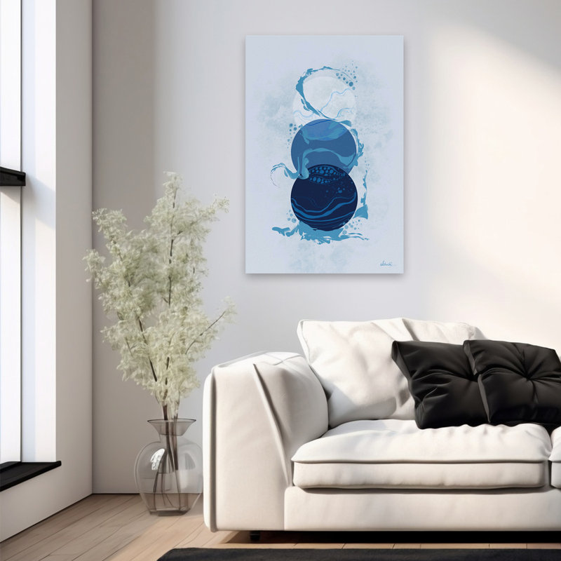 Catch - Abstrait blanc bleu marine et art indigo, H 36 po x l 24 po