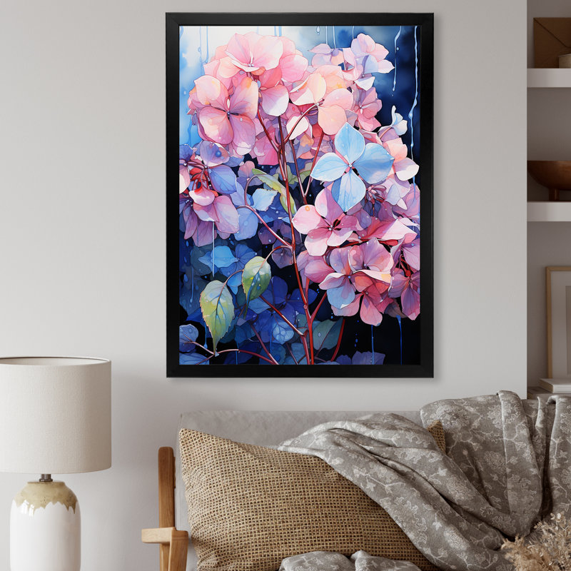Hortensias bleus et mauves I, H 32 po x l 16 po x P 1 po, Cadre photo noir