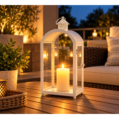 White Arched Metal & Glass Lantern