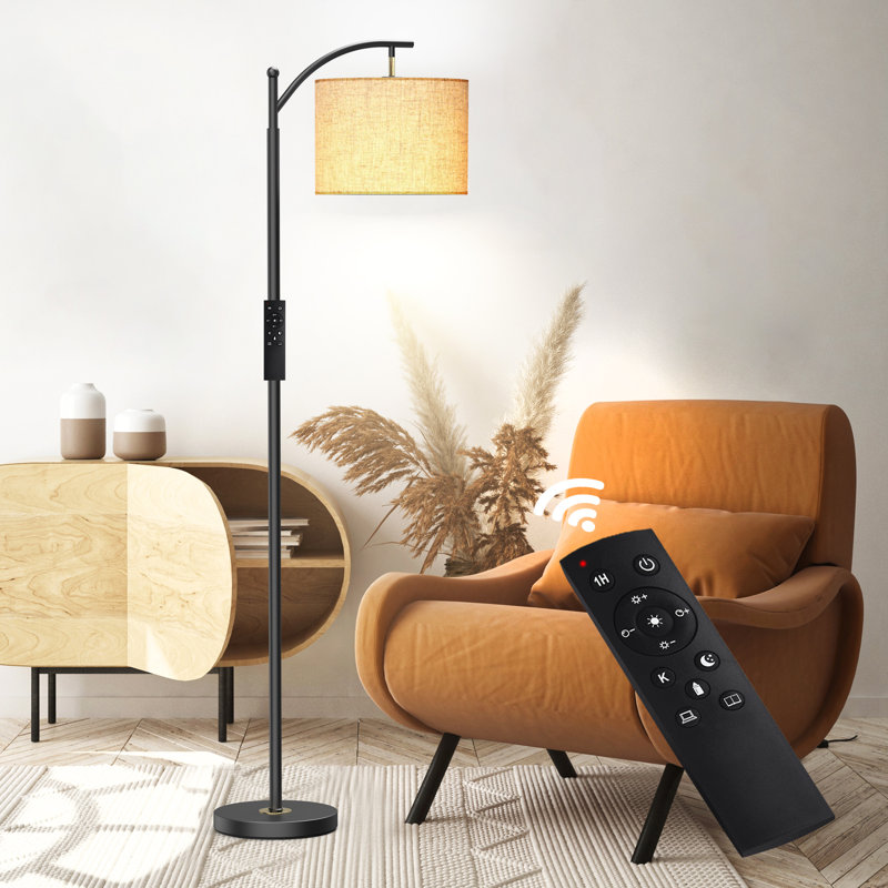 Lampe sur pied à arc / arquée Kyeria avec télécommande et ampoule intelligente incluses, Noir