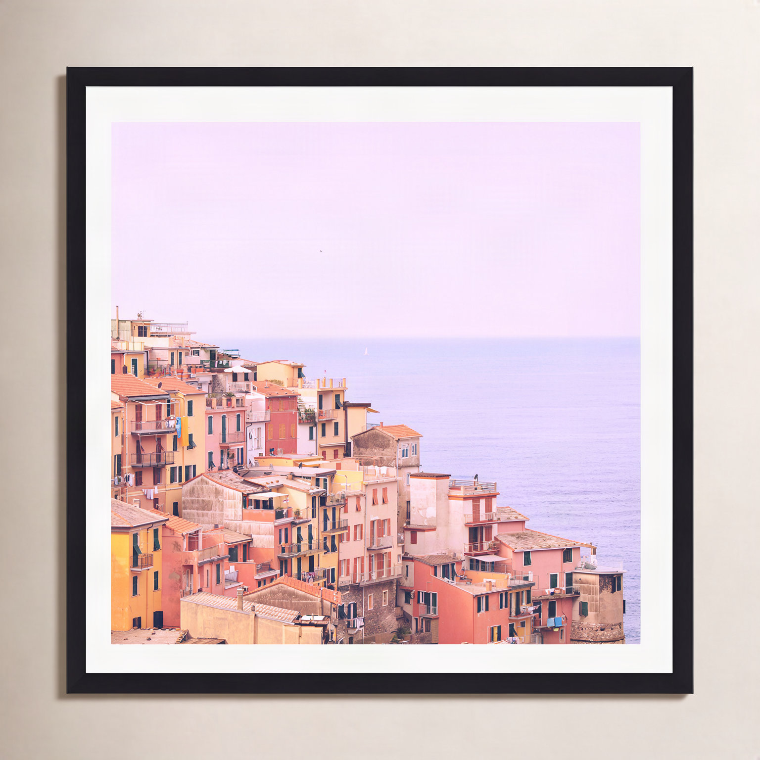 Zarina "Dreamy Cinque Terre" Print, 12" H x 12" W x 0.75" D, Black Single Picture Framed, Yes