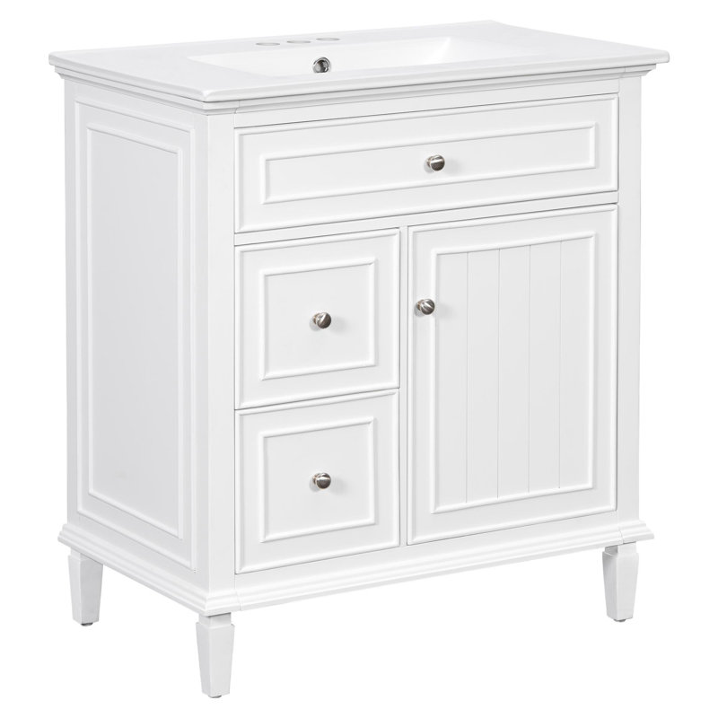 Meuble-lavabo de salle de bain avec lavabo et rangement polyvalent, Blanc, 30