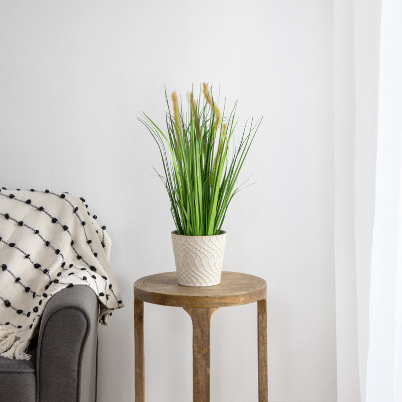 24'' Green Artificial Onion Grass Plant in Beige Pot