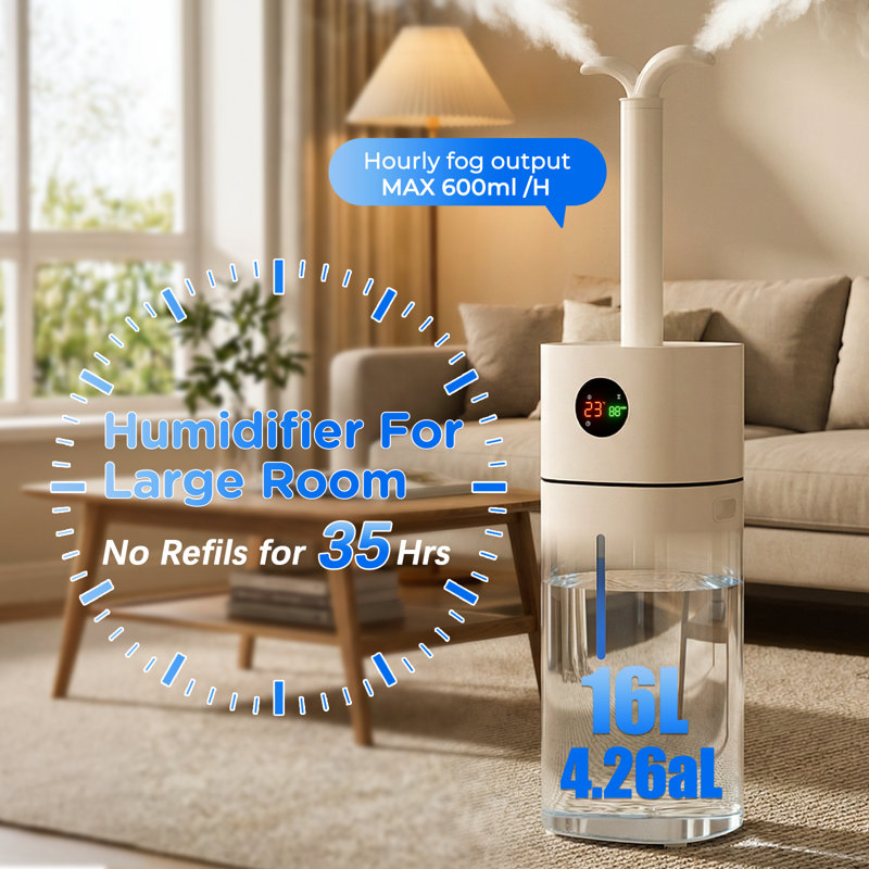 Humidificateur à vapeur froide pour toute la maison 16L 4,2Gal pour chambre à coucher, salon, 1200 pieds carrés
