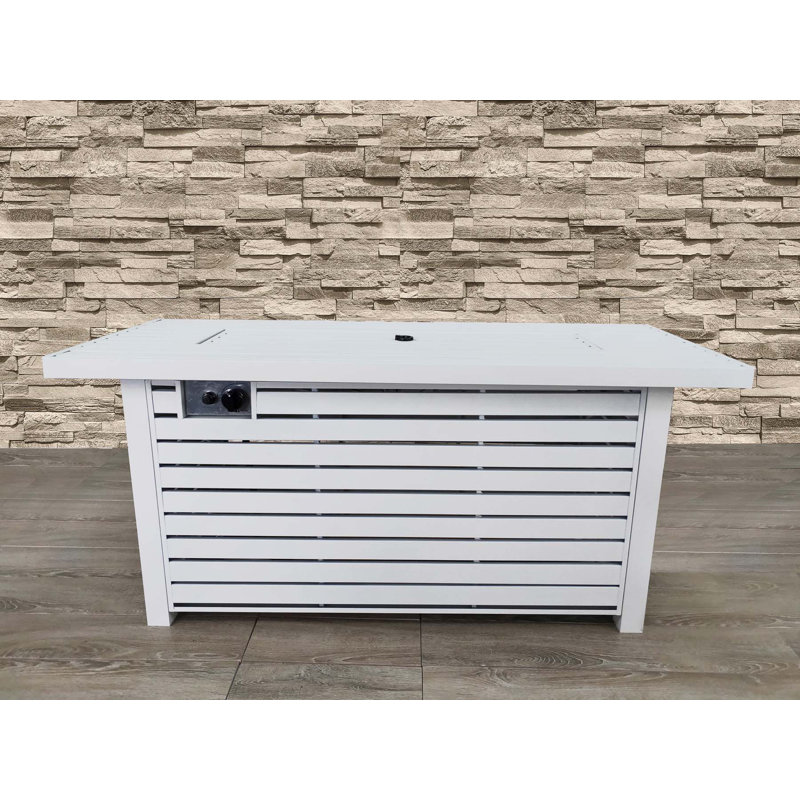 Havery Rectangle Stainless Steel Smokeless Fire Pit Table with Lid, White, 25" H x 43" W x 22" D