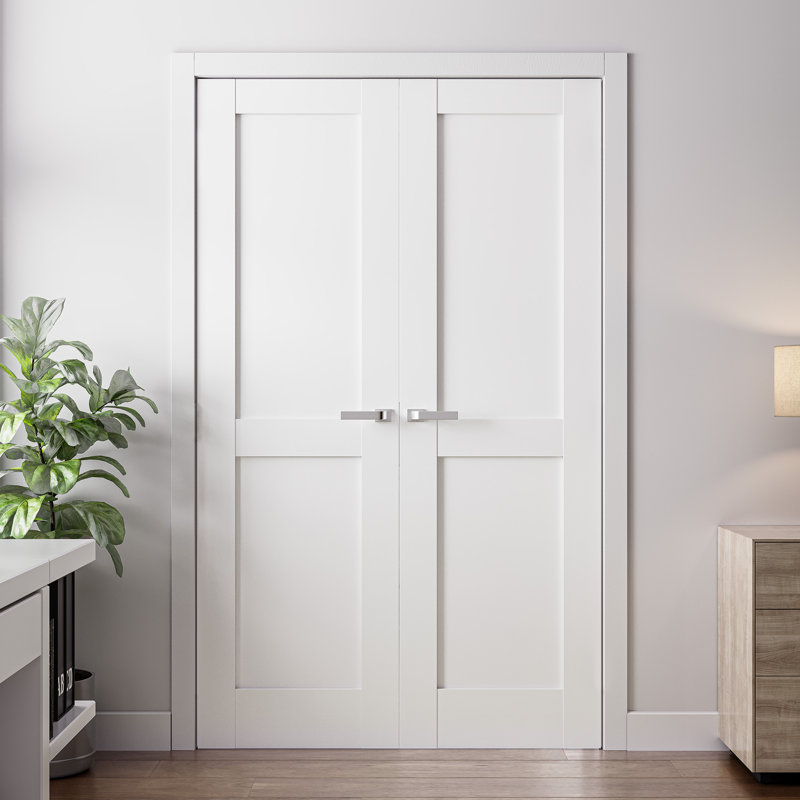 Porte en bois manufacturé double apprêté double sans trousse de quincaillerie (paquet de 2), 56 po x 80 po