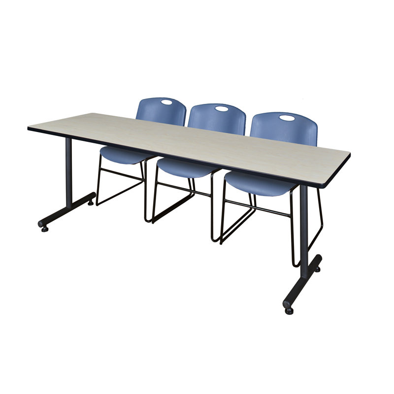 Table de formation en T Nick Nick, 2 chaises empilables Zeng, Bleu, Cerisier