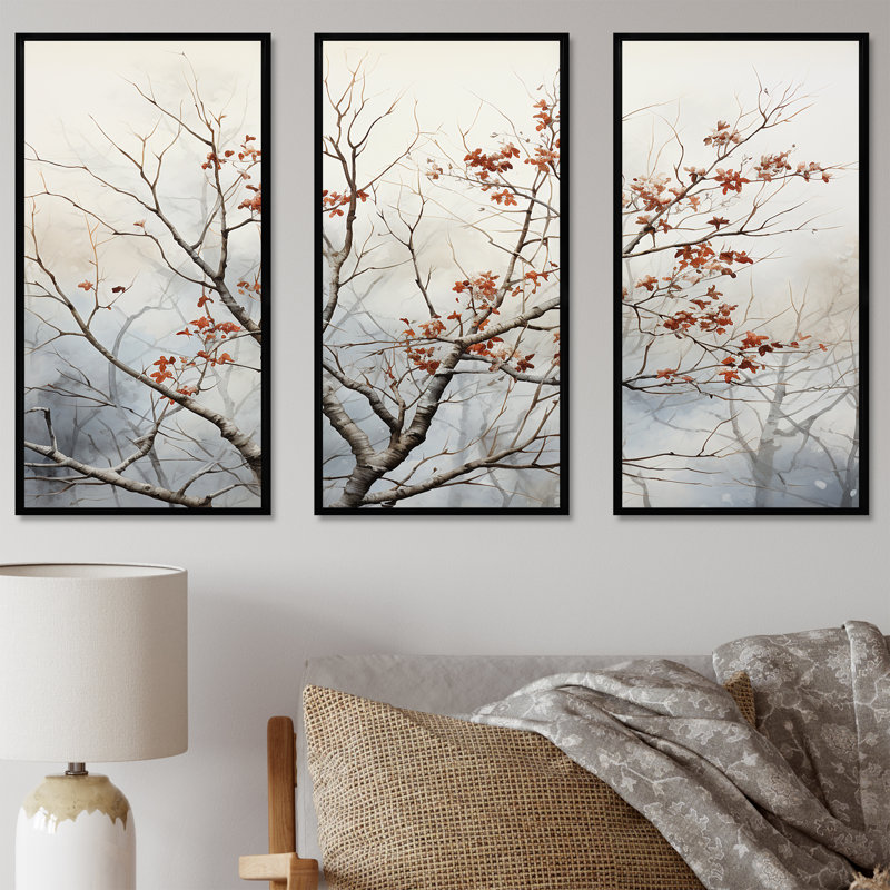 Brun brun, oiseaux printaniers - art mural arbre, Cadre flottant noir, H 40 po x l 61 po x P 1 po