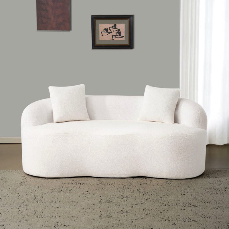 Teddy Velvet Fabric Curved Loveseat, White, 27.6" H x 66.93" W x 35" D
