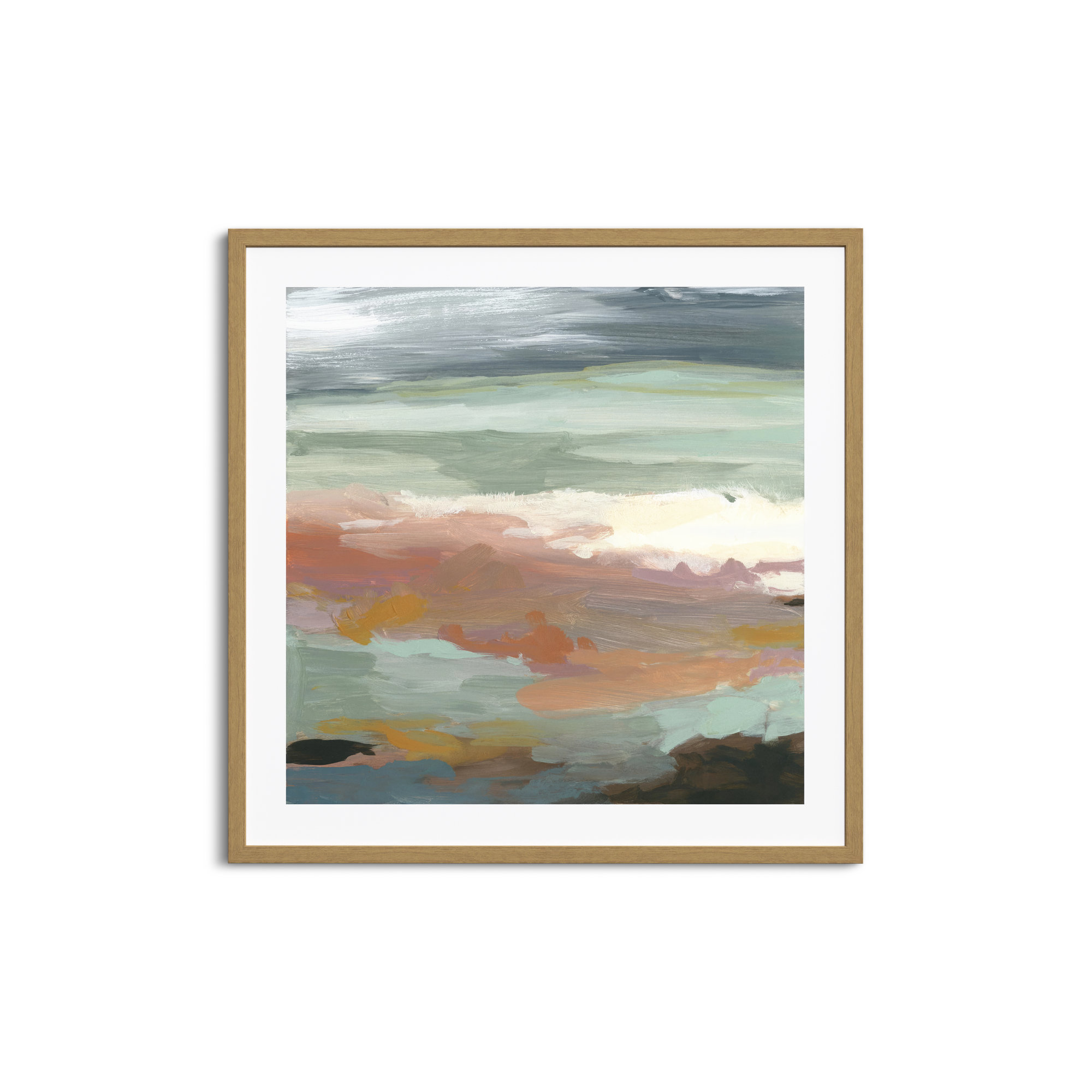Ocean Bluffs by Carol Robinson - Painting Print on Paper, 28.75" H x 28.75" W, Picture Framed Paper, Gold