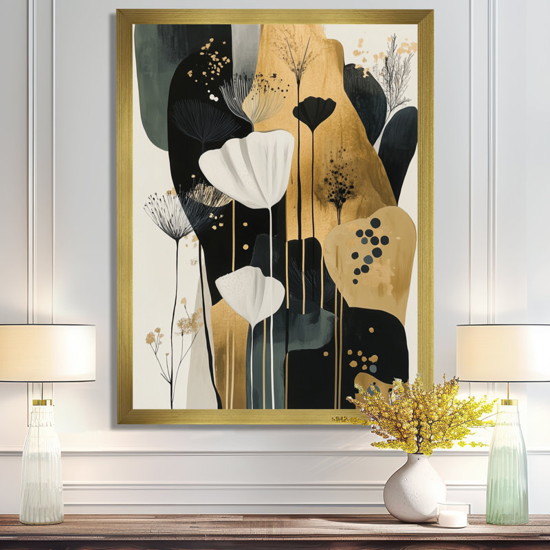Fleurs de prairie dorées - Tableau encadré à motif floral, H 20 po x l 12 po, Encadrement doré