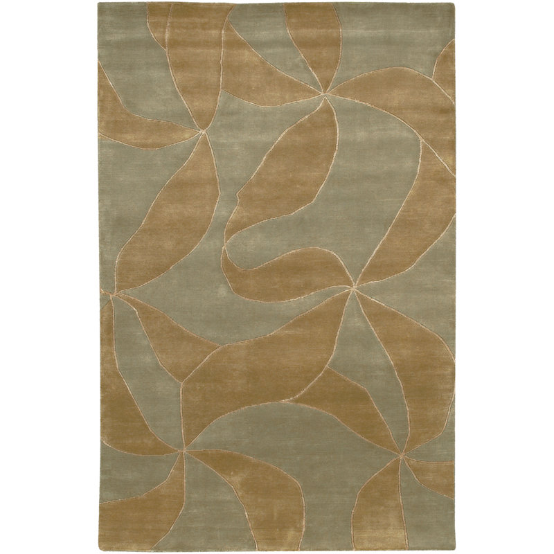 Tapis abstrait en laine noué à la main brun, crème et vert Callida, Rectangulaire 2 pi x 3 pi