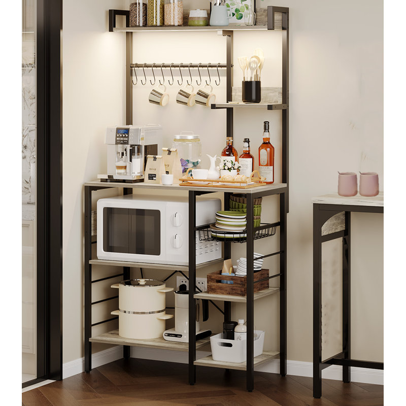 Support de four à micro-ondes avec lumières DEL et support de four à micro-ondes avec rangement, Gris