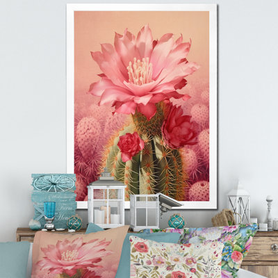 Cactus rose vert, collage minimal sur toile