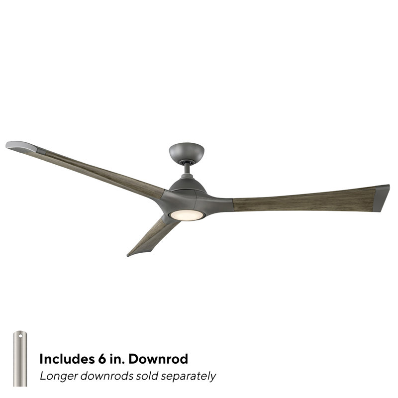 72" Woody 3 - Blade Outdoor Smart Propeller Ceiling Fan with Light Kit Included, Graphite/Weathered Gray, 60", 3000K
