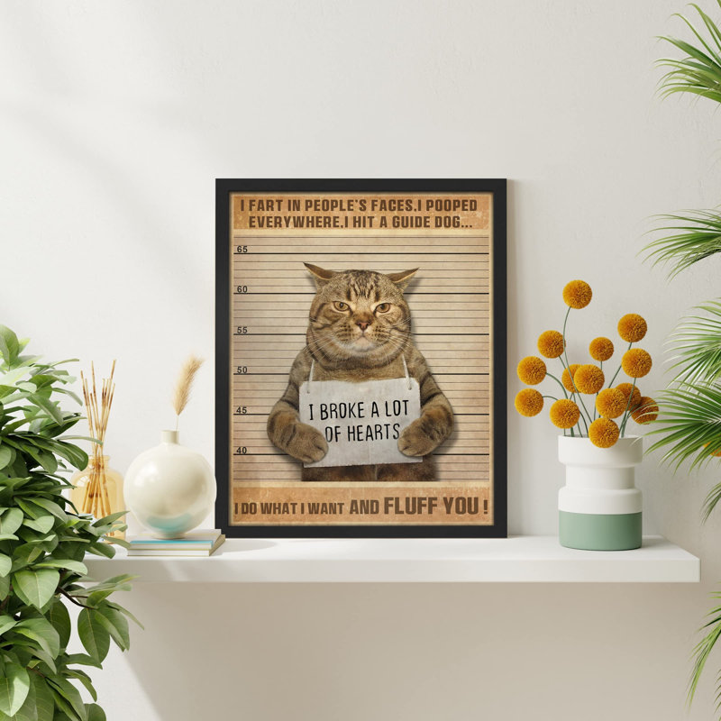 "Bad Cat Hilarious Humour Bathroom Kitty Plaques" sur papier, Naturel, H 16 po x l 12 po
