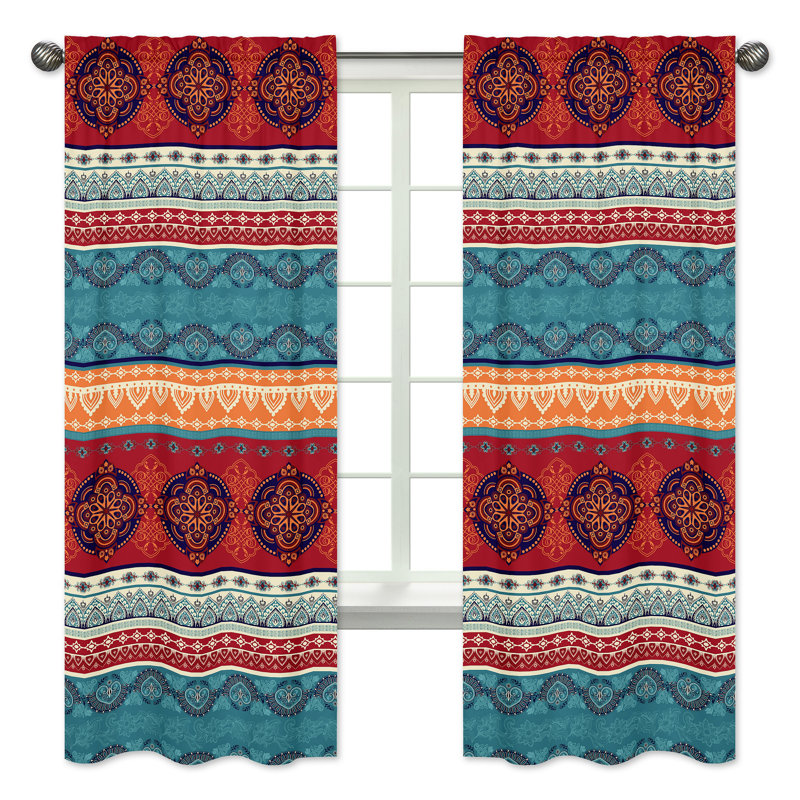 Red Boho Mandala Sheer Polyester Window Panels for Kids