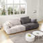 Canapé moderne, deux places, rembourré, beige et tissu en suède gris