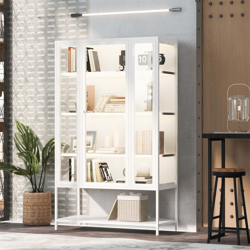 67.25'' Tall Iron Display Cabinet With Glass Door And LED Lights, Ideal For Showcasing Collectibles And Enhancing Home Decor