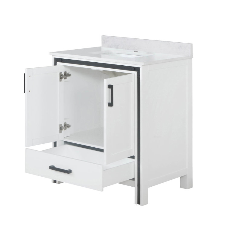 Ziva 30 in W x 22 in D Single Bath Vanity and White Top, White, White Cultured Marble