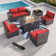 7-Piece Wicker Patio Conversation Set With Cushions,Coffee Table And Outdoor Fire Pit Table With Aluminum Top, PE Rattan Base, And  White Glass Wind Guard