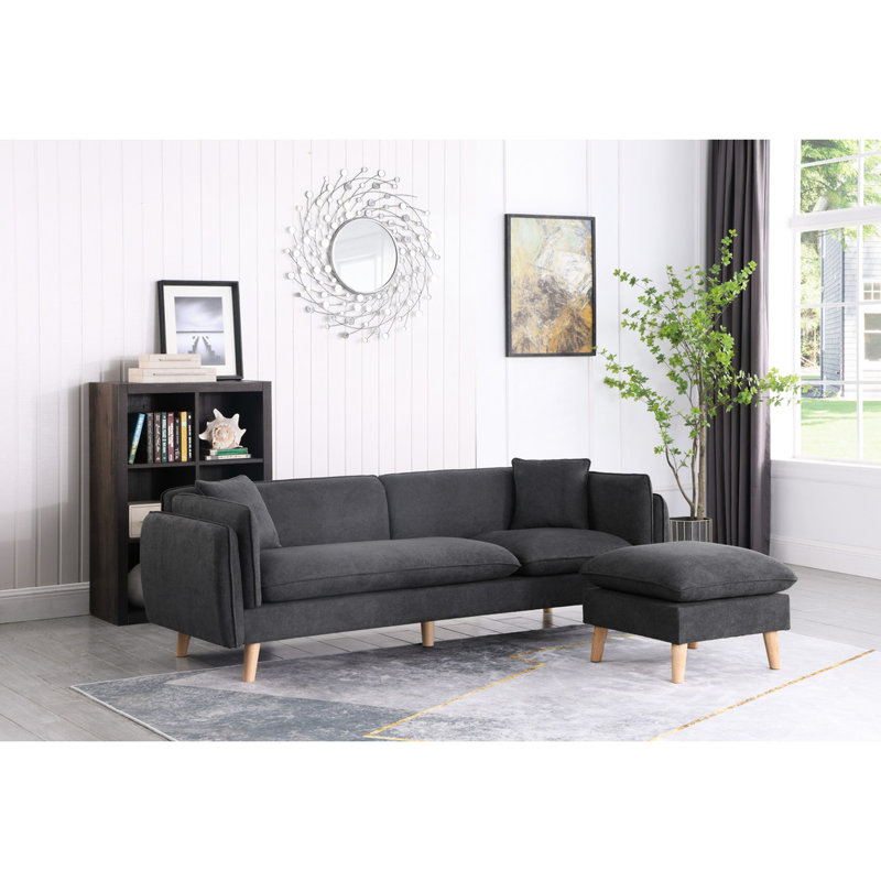 Méridienne modulaire en tissu gris foncé, classe de siège réarrangeable, pieds en bois massif, 2 coussins inclus, sièges rembourrés en mousse avec ressorts ensachés, profondeur de 24 po x 24 po x H 18 po pour un confort maximal