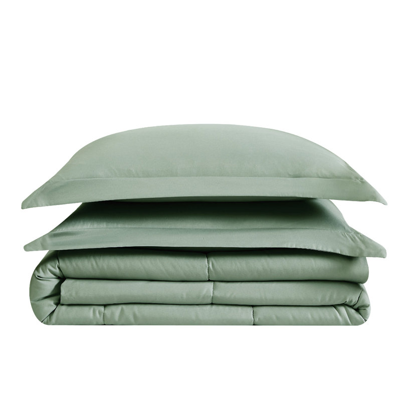 Truly Soft Garment Wash Solid Comforter Set, Green, Twin Extra Long Comforter + 1 Standard Sham
