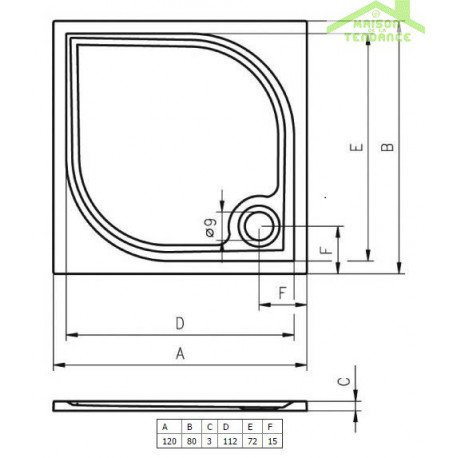 Plastic Shower Tray – White, 3cm H x 120cm W x 80cm D