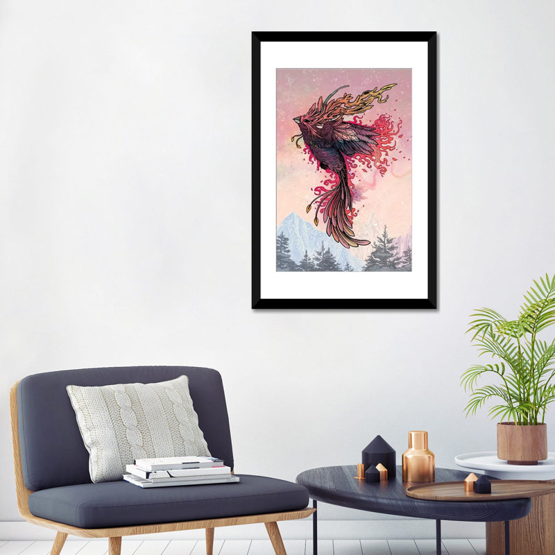 «Phoenix», impression sur toile, Papier d'art encadré noir, Blanc, H 32 po x l 24 po x P 1 po