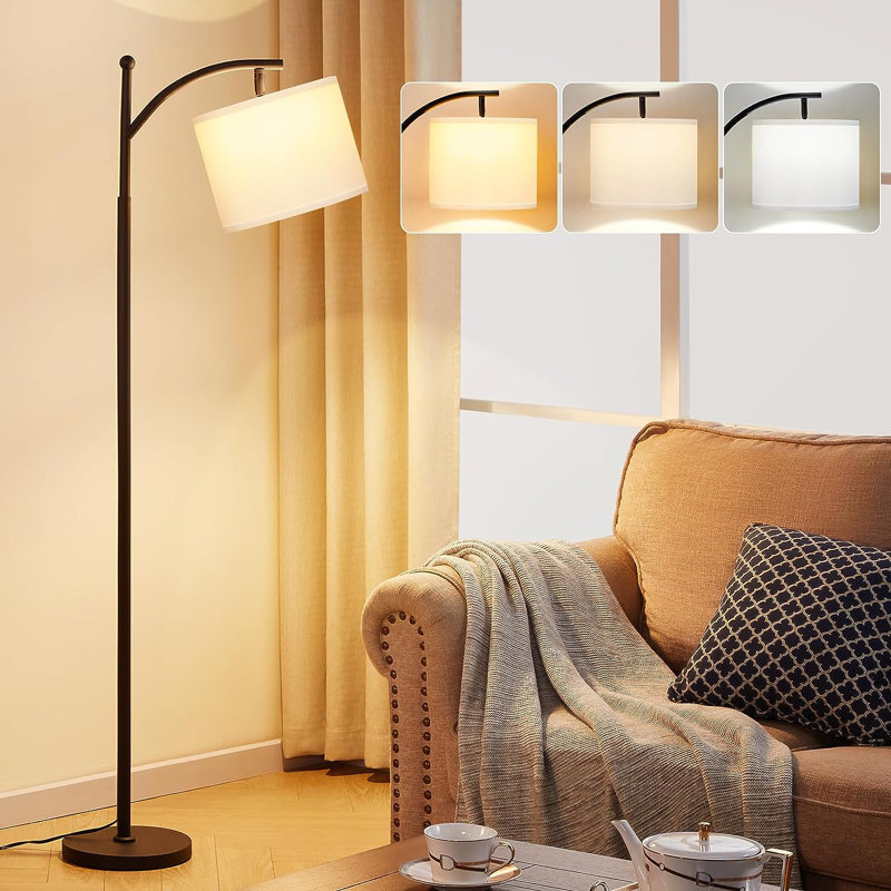 61.8'' LED Arched Floor Lamp, Black, White