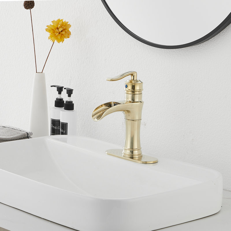 Single-handle Bathroom Faucet with Drain Assembly, Brushed Gold