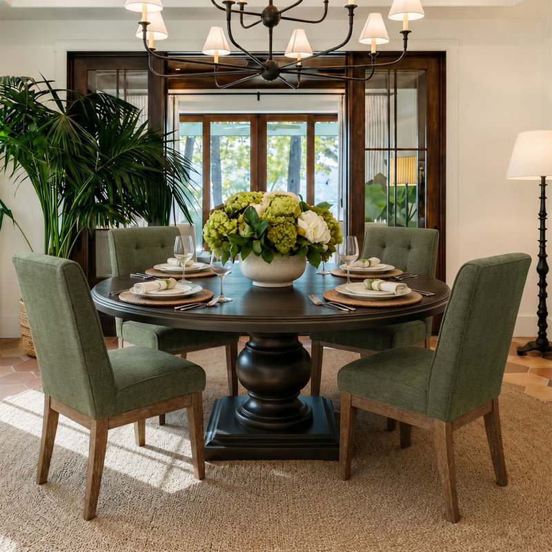 19.5" Seat Height Tweed Upholstered Dining Side Chair (Set of 4), Green