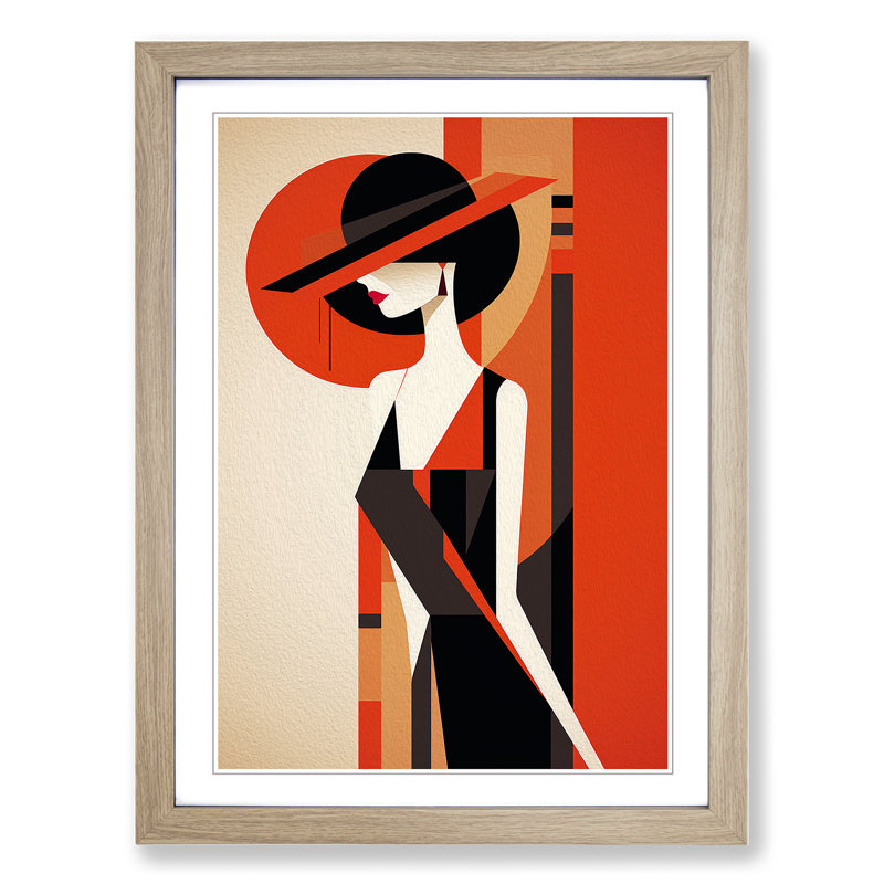 XYZ-FRM-V1223-4509 Minimalist Art Deco No.2 - Single Picture Frame Print on Wood, 34cm H x 25cm W x 2cm D, Oak 