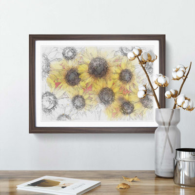 Wall of Yellow Sunflowers in Abstract - Picture Frame Graphic Art Print