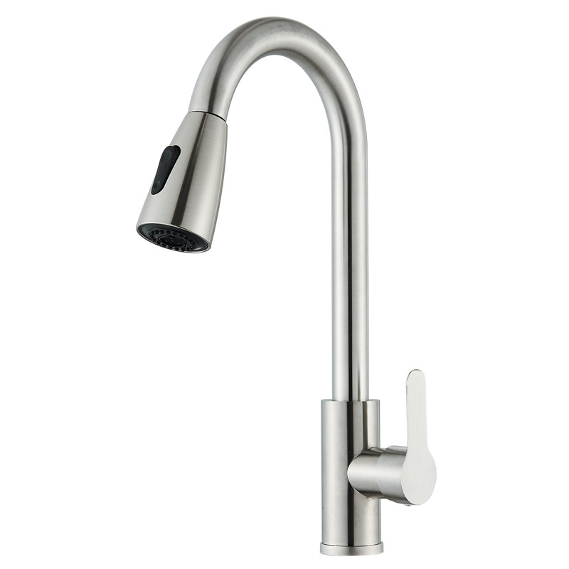 Robinet d'évier de cuisine avec douchette rétractable, Nickel brossé
