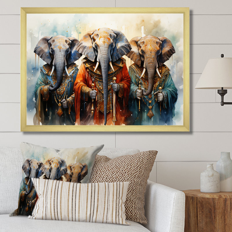 «African Sacred Elephants II», reproduction sur toile, Cadre doré à une seule photo, H 30 po x l 40 po x P 1,5 po