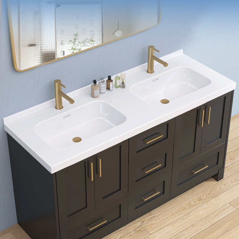 60 po X P 22 po D Comptoir de salle de bain rectangulaire à surface solide avec comptoir de salle de bain blanc