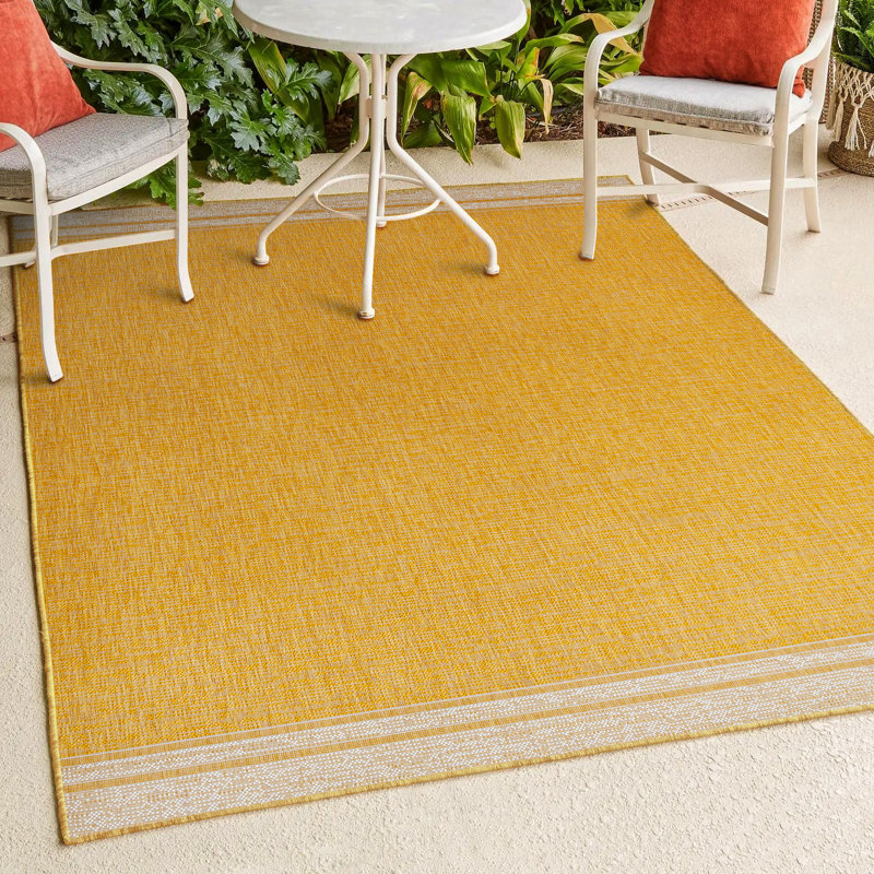 Arriaga Modern Minimalist Mingled Solid Yellow/Cream Indoor/Outdoor Rug, Rectangle 5'3" x 7'7"