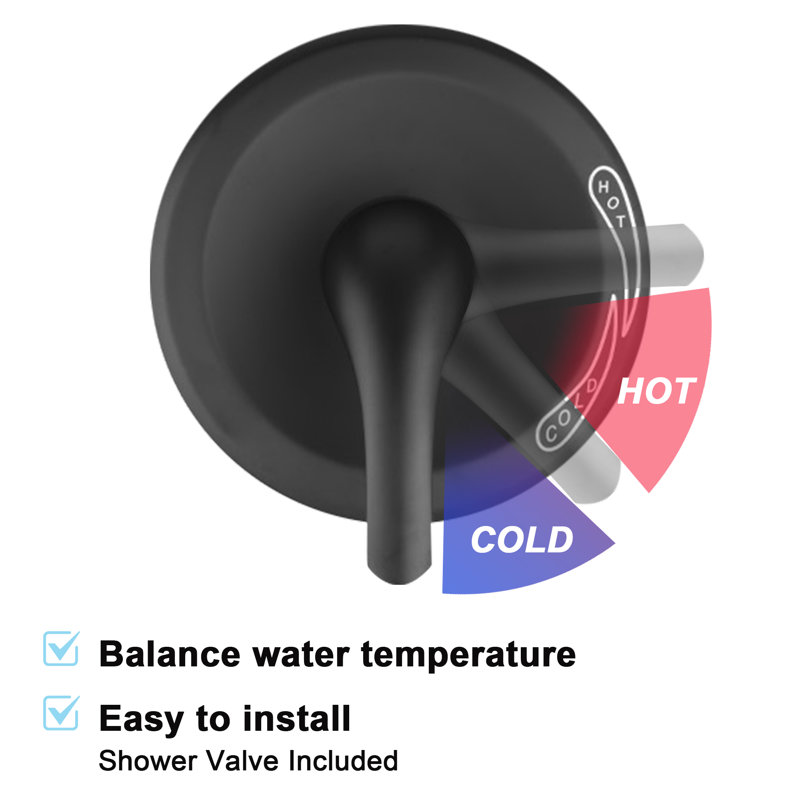 Spot Resist Multi-function Handshower And Rainfall Shower Head Trim Combo With Shower Handle, Matte Black