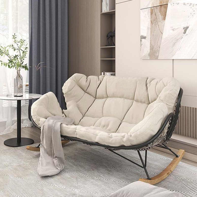 Chaise berçante élégante pour le balcon, Blanc cassé, Noir, noir, noir, noir