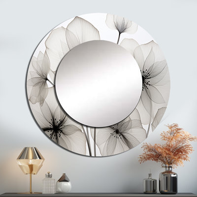 Risto Black And White Morning Glory Speed - Morning Glory Mirror, White Round Unique Wall Mirror, Printed Metal Art