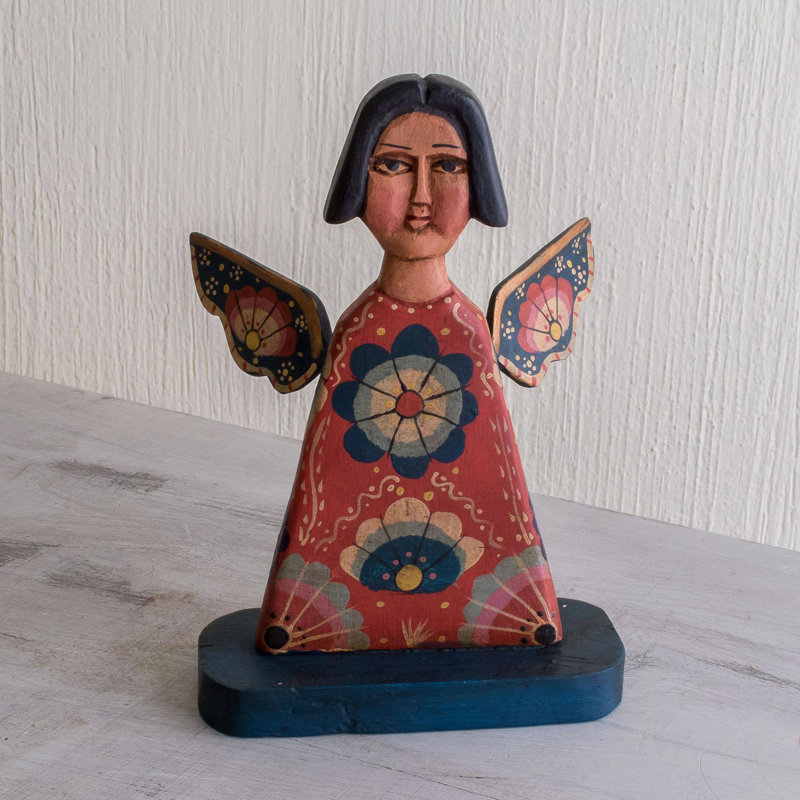 Figurine angélique fleurs et bois
