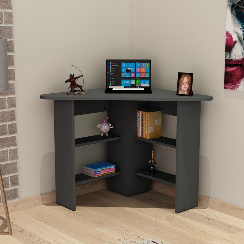 Modern Study Desk with Wall-Mount Option, Anthracite Color, 31.5 x 28.9 x 31.5 inches | 100% Melamine Coated Particle Board, Thickness: 0.7 inches | Features Numerous Shelves, Perfect for Home Office & Study Spaces