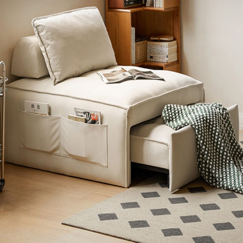 40.55"Cream Microfiber Modular Storage Single Convertible Sofabed Couch
