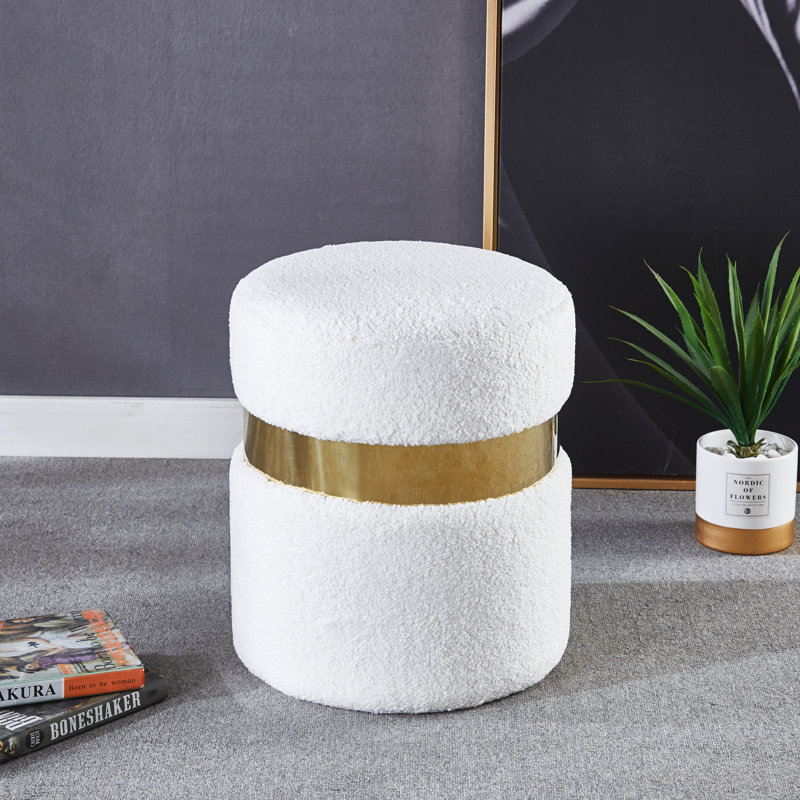 Repose-pieds rond en velours de 15 po Piana Joselito, Velours blanc