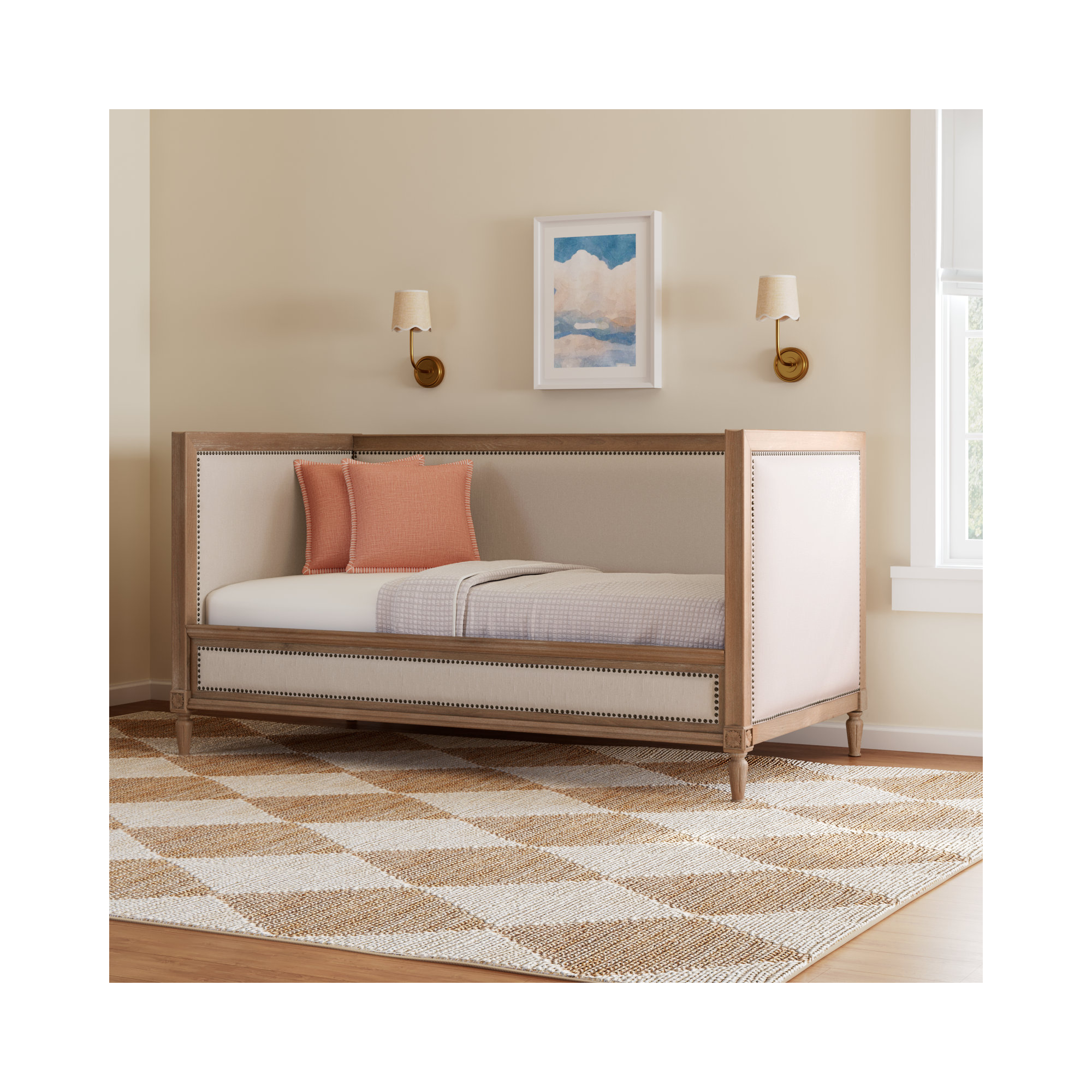Daybed - Twin, Cream/Salvage Oak