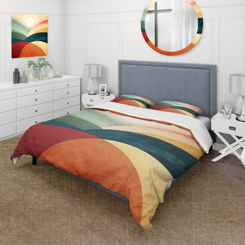 Retro Dreamscape Abstract Minimalisme bleu - Ensemble de housse de couette abstrait - Microfibre de polyester